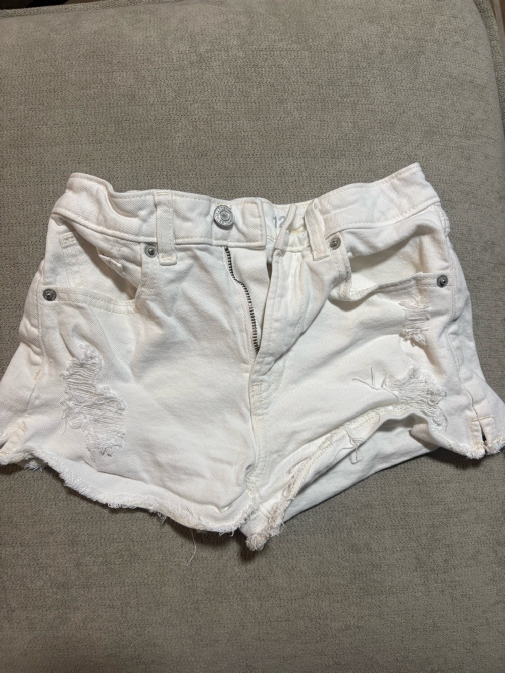 Gap Girls White Distressed Shortie High Rise Denim Shorts